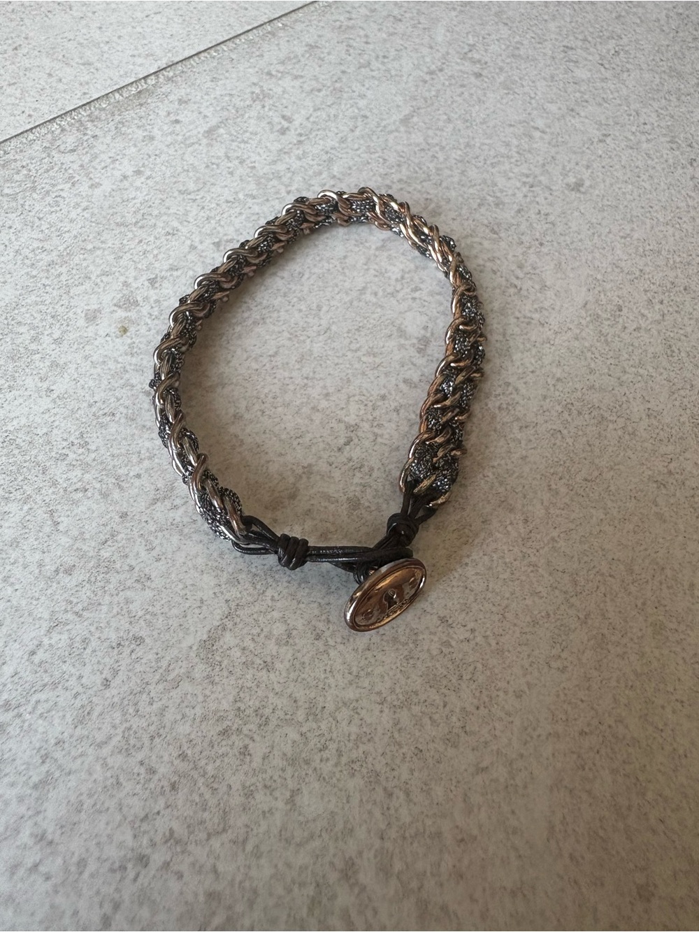 Fossil Silver Tone Braided Chain Bracelet with Button Clasp
